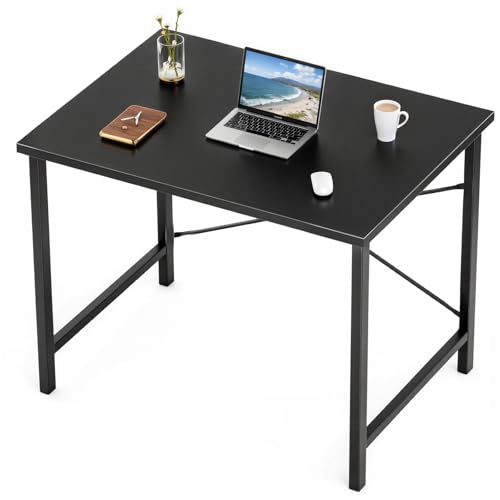 Sweetcrispy 32-Inch Small Computer Desk for Bedroom, Black | Gaming Writing Work and Study Desk for Home Office, Sturdy Metal Frame and Compact Modern Design with X-Shaped - color: Black, size: 32-Inch