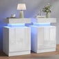 Nightstands Set 2, 15 Inches LED Night Stand Set of 2, Modern Bedside Table with LED Lights, High Gloss Surface, End Table with Storage for Bedroom, White - color: White-15"