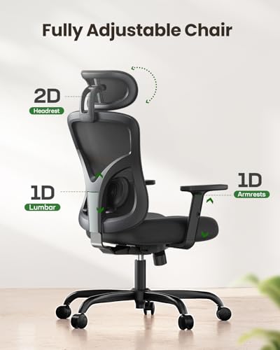 Marsail Ergonomic Office Chair Ergonomic Gaming Chair with Lumbar Support, 2D Headrest, Adjustable Armrests, Contoured Seat Cushion, Computer Desk Chair with Wheels for Home and Office - color: Black