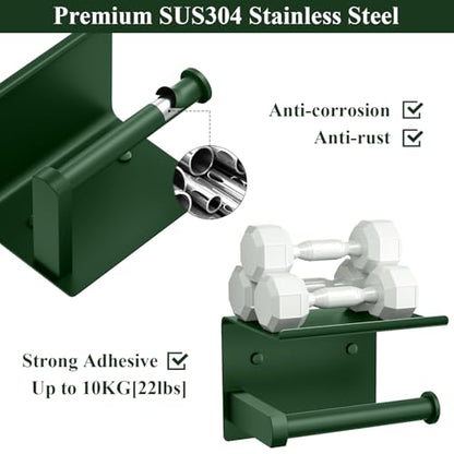 Toilet Paper Holder with Shelf Wall Mounted Toilet Paper Roll Dispenser | Heavy Duty Stainless Steel Forest Green - color: J-forest Green