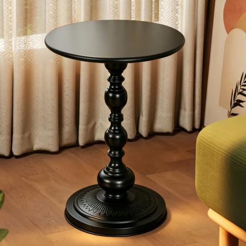 VECELO Round Side Table, Vintage End Table for Small Spaces, Accent Nightstand for Corners, Living Room, Bedroom, Outdoor, Black