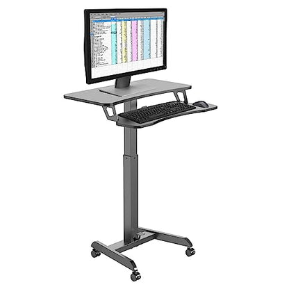 Kantek Mobile Sit Stand Height Adjustable (29"-49") Large Cart, 31.25" Wide Rolling Laptop Workstation, Keyboard Tray, Foot Pedal Control, Steel Frame, Perfect for Office Classroom Home, Black - color: Black, style: with Keyboard Tray