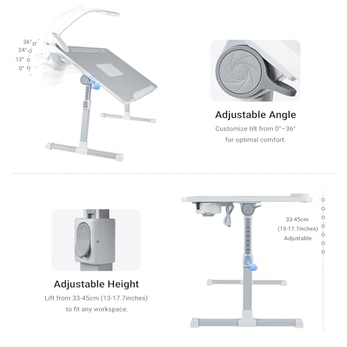 iXTRA Adjustable Laptop Lap Desk with Cooling Fan USB Light for Adults - color: Grey,70x45cm