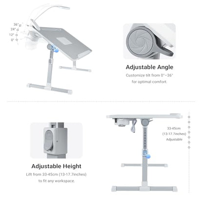 iXTRA Adjustable Laptop Lap Desk with Cooling Fan USB Light for Adults - color: Grey,70x45cm