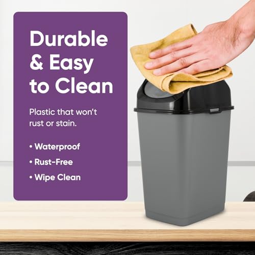 Superio Mini 1.25 Gallon and Small 2.5 Gallon Plastic Trash Cans with Swing Top Lid, Grey Waste Bin for Countertop, Desk, Vanity, Bathroom, 2 Pack (Grey/Black) - size: 1.25 and 2.5 Gallon