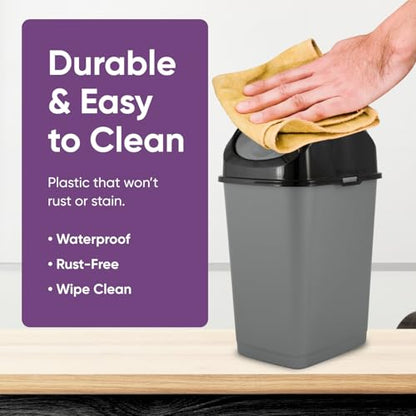 Superio Mini 1.25 Gallon and Small 2.5 Gallon Plastic Trash Cans with Swing Top Lid, Grey Waste Bin for Countertop, Desk, Vanity, Bathroom, 2 Pack (Grey/Black) - size: 1.25 and 2.5 Gallon
