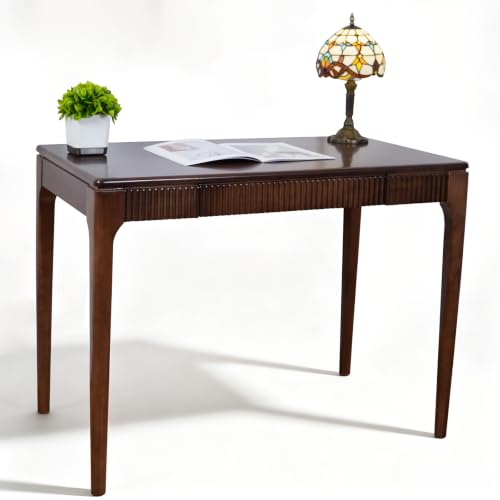 Solid Wood Desk with Drawer, Wooden Home Office Desk for Work, Student Computer Desk for Small Spaces, Gaming Study PC Desk for Bedroom, Easy to Assemble (Walnut Color 40 inch) - color: Walnut Color 40 Inch