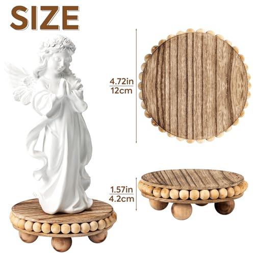 HouseJoy Round Wood Risers for Display：2P Beaded Riser Distressed Decor | Stable Wood Coaster-Rustic Farmhouse Pedestal Display Riser for Cake/Plant Stand/ Tiered-Ball Decoration-Raised High Holder