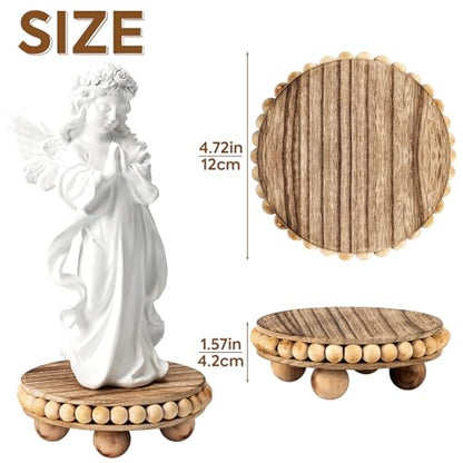HouseJoy Round Wood Risers for Display：2P Beaded Riser Distressed Decor | Stable Wood Coaster-Rustic Farmhouse Pedestal Display Riser for Cake/Plant Stand/ Tiered-Ball Decoration-Raised High Holder