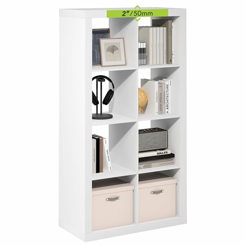 Furinno Cubicle Book Shelf, 8-Cube 2-Inch Super Thick Frame Bookshelf, Reversible Bookcase, Cube Storage Organizer with Open Back, 15.4 x 30.8 x 57.5, for Living Room, Bedroom, Home Office, White - color: White, size: 8-Cube, 2in