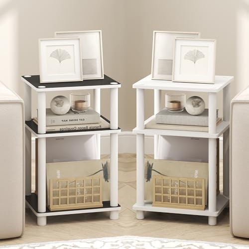 Furinno Turn-N-Tube 3-Tier Toolless Side Table, Narrow Printer Stand with Open Shelf, End Table, Night Stand, for Living Room, Bedroom, White Espresso - color: White(black Espresso)/White