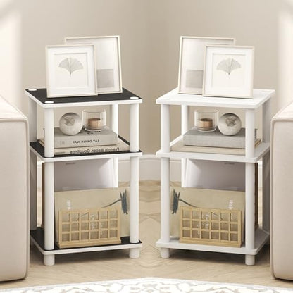 Furinno Turn-N-Tube 3-Tier Toolless Side Table, Narrow Printer Stand with Open Shelf, End Table, Night Stand, for Living Room, Bedroom, White Espresso - color: White(black Espresso)/White