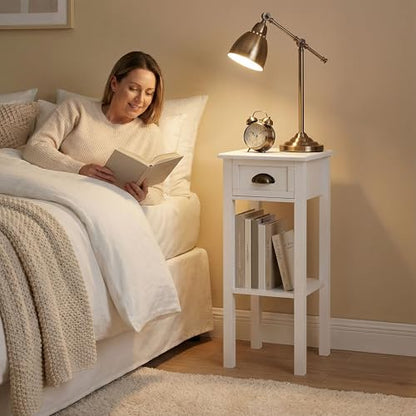 HOMCOM Narrow End Table with Drawer Slim Side Table for Small Spaces White | Tall Telephone Table, Skinny Modern Design, for Small Spaces, Living Room - color: White