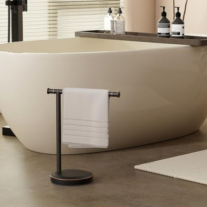 Hoimpro 13" Oil Rubbed Bronze Stand Hand Towel Holder Bathroom Kitchen Countertop Towel Rack Towel Bar Ring Free Standing Counter T Bath Accessories Freestanding Vanity Sink Hardware Stainless Steel - color: Oil Rubbed Bronze