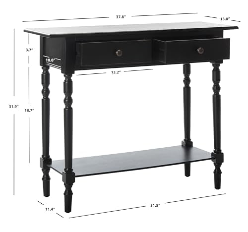 SAFAVIEH Home Collection – Rosemary Distressed Black Console Table with Drawers & Shelf, Classic Contemporary Storage Console, Turned Leg Design (AMH5705B) - color: Distressed Black