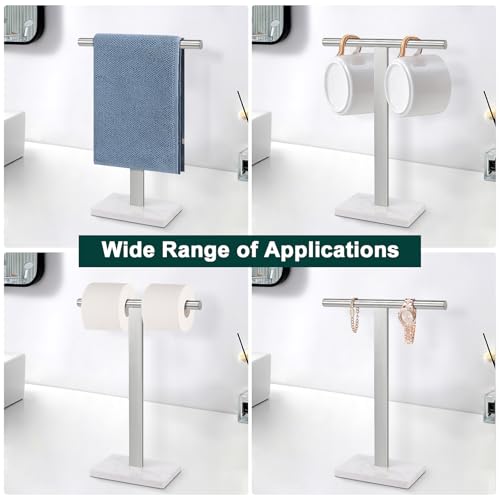 Hand Towel Holder, T-Shape Hand Towel Stand for Bathroom, Hand Towel Rack Bar Standing for Vanity Kitchen Countertop, 304 Stainless Steel (Marble Base, Brushed) - color: Brushed