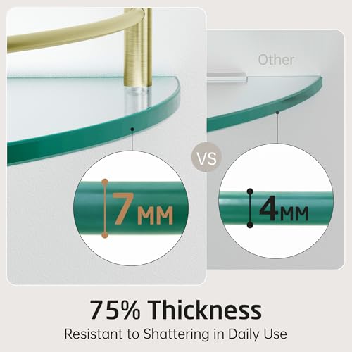 KES Glass Corner Shelf Bathroom Shelf Tempered Glass with Rail SUS 304 Stainless Steel Floating Wall Mount Bracket Brushed Gold, BGS2101A-BZ - color: Brushed Gold