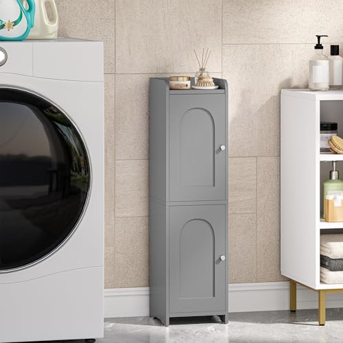 Hzuaneri Bathroom Storage Cabinet, Small Corner Floor Cabinet with 2 Doors and Adjustable Shelf, Narrow Toilet Paper Cabinets, Bathroom Organizer for Small Spaces, 7.9" D x 7.9" W x 29.5" H Gray - color: Grey, size: 7.9"D x 7.9"W x 29.5"H