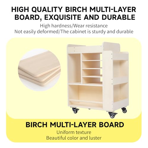 lukar Wooden Art Cart Organizer with Wheels, 3-Tier Rolling Art Activity Cart for Kids, Kids Art and Craft Storage Cabinet, Multi-Functional DIY Utility Carts for Classroom, Nursery, Bedroom