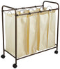 Household Essentials 7173 Rolling Quad Laundry Sorter with Removable Hamper Bags | Antique Bronze Frame - color: Natural/Bronze