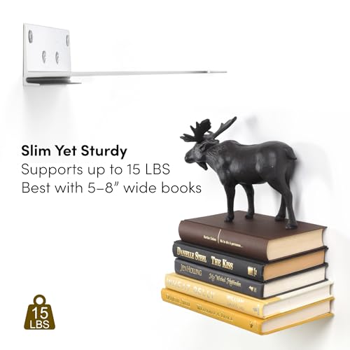 Floating Invisible Bookshelf Wall Mounted (Set of 4) - Aluminum - Turn Books into Floating Shelves