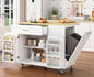 Kitchen Island with Storage, 43.3" Rolling Kitchen Island Cart on Wheels with Wide Drop Leaf Rubberwood Top, Large Mobile Island Table with Trash Can Storage and Towel Bar, White - size: Large Kitchen Island, style: Modern White