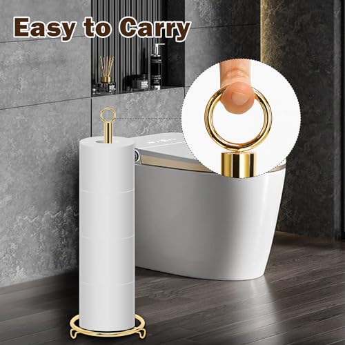 Bath Toilet Paper Holder, Metal Toilet Tissue Roll Organizer Storage, Tissue Paper Holder Stand for Bathroom/Kitchen Countertop, 21" H (Gold) - color: Gold