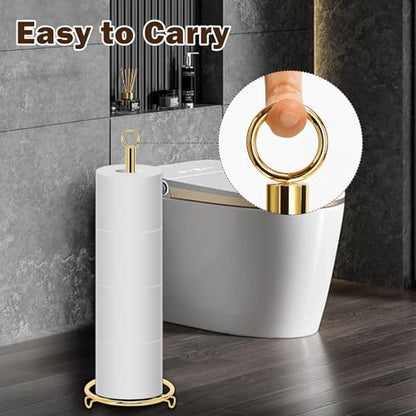 Bath Toilet Paper Holder, Metal Toilet Tissue Roll Organizer Storage, Tissue Paper Holder Stand for Bathroom/Kitchen Countertop, 21" H (Gold) - color: Gold