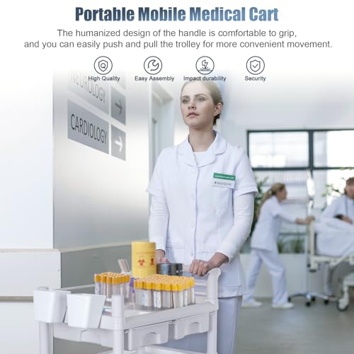 Mobile Medical Carts 3 Tier Professional Utility Cart 330 LBS Max Load Rolling Crash Cart Ultrasound Trolley with Wheels Drawers Dirt Bucket Sharps Box Storage Basket for Hospital Dental Clinic Home - color: 3-tier With Accessories Light Gray