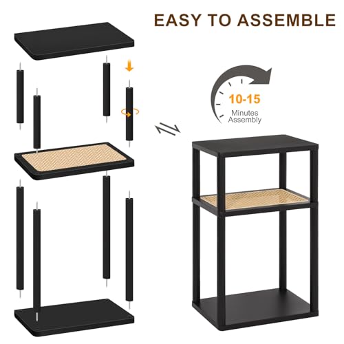 YGYQZ Rattan Side Table, Narrow End Table for Couch, Tall Nightstand for Small Space，Slim Night Stand with Storge, Living Room, Bedroom, Office,Modren,Black - color: Narrow-black