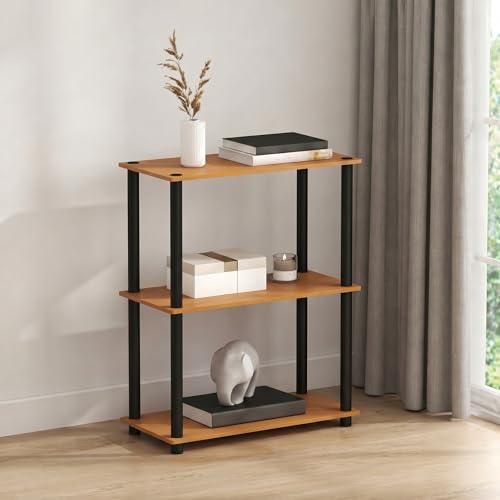 Furinno Turn-N-Tube Storage Shelves, 3-Tier Book Shelf, Corner Shelf, Toolless Open Shelves, for Organization and Storage, Living Room, Bedroom, Entryway, Laundry, Light Cherry Oak - color: Light Cherry Oak/Black, size: 3-Tier