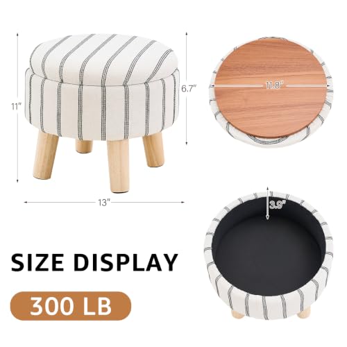Wimarsbon Storage Ottoman, Modern Round Footrest with Soft Padded Seat, Striped Fabric Footstool with Wood Legs, Accent Small Table or Plant Stand for Hallway, Living Room (Black and White) - color: Black and White