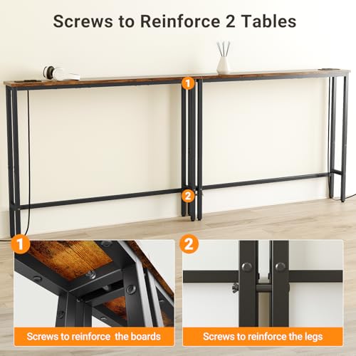 ELYKEN 94.5" Narrow Console Table with Outlet, Sofa Table Behind Couch | Extra Long Skinny Entryway Tables with Charging Station for Living Room, Hallway, 5.9 x 94.5 x 29.5in, Rustic Brown - color: Rustic Brown, size: 5.9"DX94.5"WX29.5"H
