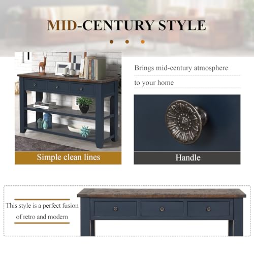 LKTART Solid Wood Console Table for Entryway;Sofa Table with Storage | 48.8 Inch Blue Real Wood Farmhouse Console Table with Drawers;Entry Way Table for Living Room,Foyer,Hallway;Easy Assembled - color: Blue