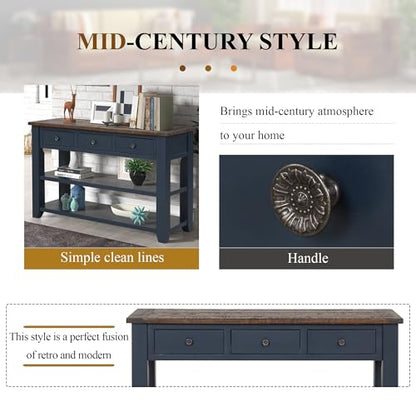 LKTART Solid Wood Console Table for Entryway;Sofa Table with Storage | 48.8 Inch Blue Real Wood Farmhouse Console Table with Drawers;Entry Way Table for Living Room,Foyer,Hallway;Easy Assembled - color: Blue