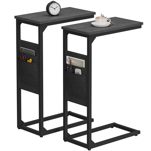 TUTOTAK C Shaped End Table, Side Table for Couch, Sofa Table with Storage Bag, TV Tray for Living Room, Bedroom, Black TB01BK0822 - color: Black, size: 2 Pack (7.9"W), style: Ordinary