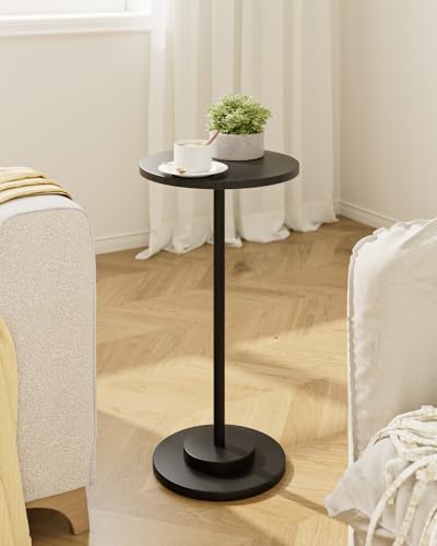 Masupu Drink Table, Round Side Table for Small Spaces, Pedestal Side Table, Small End Table with Metal Base, for Living Room, Bedroom, Bathroom, Black - color: 03.black