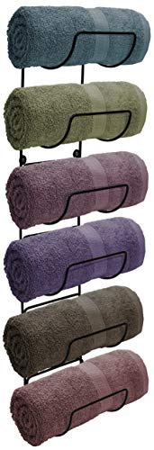 Sorbus Towel Rack Wall Mount – 6 Compartments of Black Metal Bathroom Towel Holder Set - Bathroom Organizer, for Gym Spa, Camper, Rv, Back of Door, Cabinet - Wine Rack Wall Mounted for Kitchen, Bar - color: Black, size: 6 Tier without Shelf
