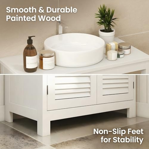Under Sink Cabinet Pedestal Storage Cabinet with 2 Doors & Open Shelf, U Shape Cut Out Bathroom Vanity Under Sink Storage, Vanities for Toiletries Makeup in Bathrooms (White) - size: Single-story