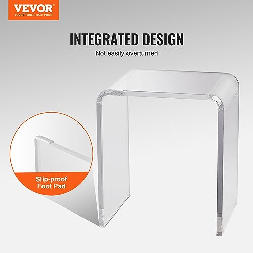 VEVOR Acrylic Side Table, Clear End Table, 18mm Thicker, One-Piece No Assembly Required, 18" High Modern Nightstand Used in Living Room & Bedroom, Bathroom, Home Decor, for Drink, Coffee, Food, Snack - style: U-Shaped