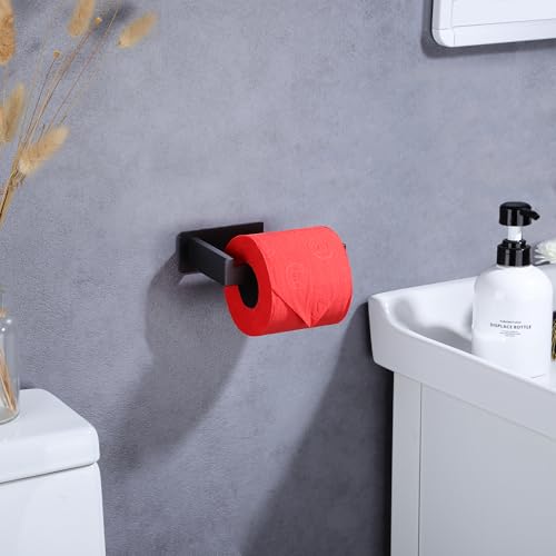 LANC Self-Adhesive Toilet Paper Holder, Matte Black Toilet Tissue Holder Wall Mounted for Bathroom Kitchen, Stick On Paper Roll Holder with No Drilling Rustproof Stainless Steel, A8307MB - color: Matte Black, size: Right Hand(Adhesive)