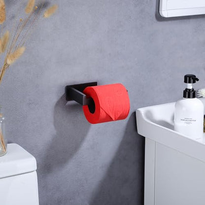 LANC Self-Adhesive Toilet Paper Holder, Matte Black Toilet Tissue Holder Wall Mounted for Bathroom Kitchen, Stick On Paper Roll Holder with No Drilling Rustproof Stainless Steel, A8307MB - color: Matte Black, size: Right Hand(Adhesive)