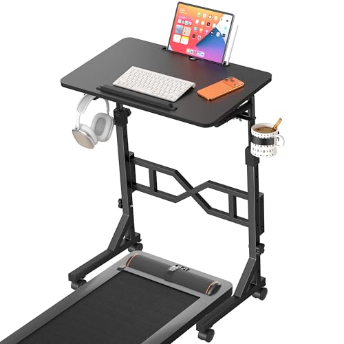 Oransail Small Standing Desk with Wheels, 29.5-45.3 Inch Adjustable Height, Portable Treadmill Desk, Rolling Computer Table for Walking Pad with a Cup Holder and a Hook - color: Black