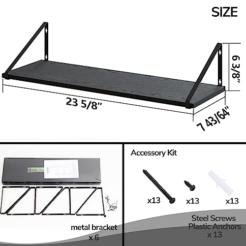 BAMEOS 24X8 Floating Shelves Rustic Wood Wall Shelf Set of 3,Bookshelf for Living Room, Office, and Bedroom, with Metal Bracket… - style: 3 pack Black 24"W 8"D
