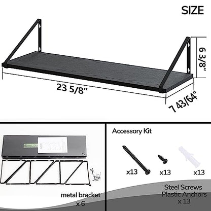 BAMEOS 24X8 Floating Shelves Rustic Wood Wall Shelf Set of 3,Bookshelf for Living Room, Office, and Bedroom, with Metal Bracket… - style: 3 pack Black 24"W 8"D