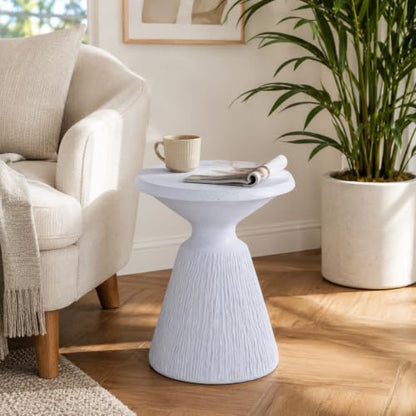 Stone Side Table,Round Faux Marble Side Table,Modern Small Stone End Table for Balcony (White-16.7"-3) - color: White-16.7"-3
