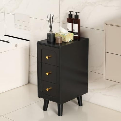 Narrow Nightstands with 3 Drawers, Wooden Farmhouse Bedside Tables, Slim End Tables with Storage, Small Night Stand for Bedroom, Living Room, Small Spaces - color: Black-3drawers-1pcs
