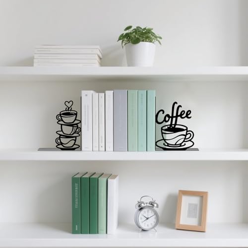 Metal Bookends Coffee Bookends Decorative Cute Book Ends for Shelves Bookshelf Home Office Desk Reading Decor Bookshelf Decor for Book Lovers Gift - style: Coffee Decorative Bookends