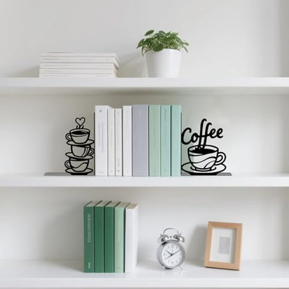 Metal Bookends Coffee Bookends Decorative Cute Book Ends for Shelves Bookshelf Home Office Desk Reading Decor Bookshelf Decor for Book Lovers Gift - style: Coffee Decorative Bookends