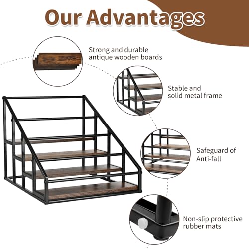 YQBRAO 2-Pack 4-Tier Coffee Syrup Organizer, 32-Bottle Total, Brown | Two racks hold up to 32 bottles total with stepped visibility for large coffee bars, kitchens, and beverage stations. - size: 4 Tier 16 Bottle Syrup Rack - 2 Pack